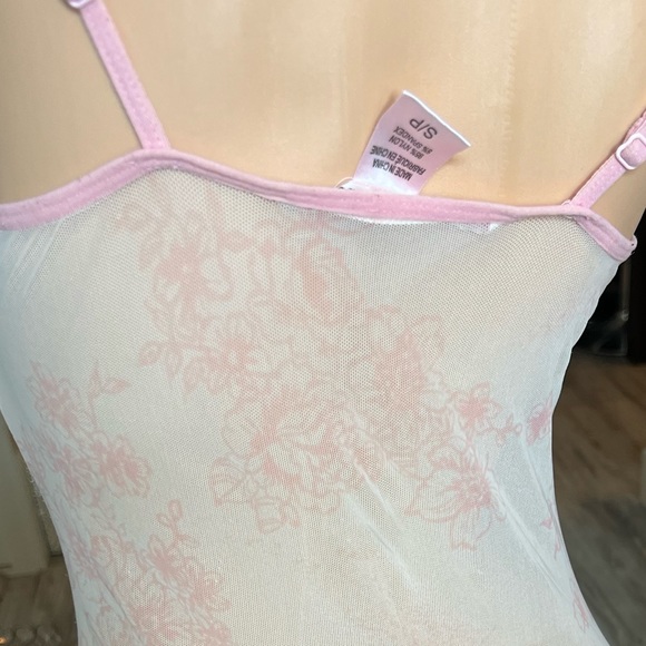 Nightgown dress mesh pink floral frilly lace bottom tie up milkmaid y2k 90s - Picture 5 of 5